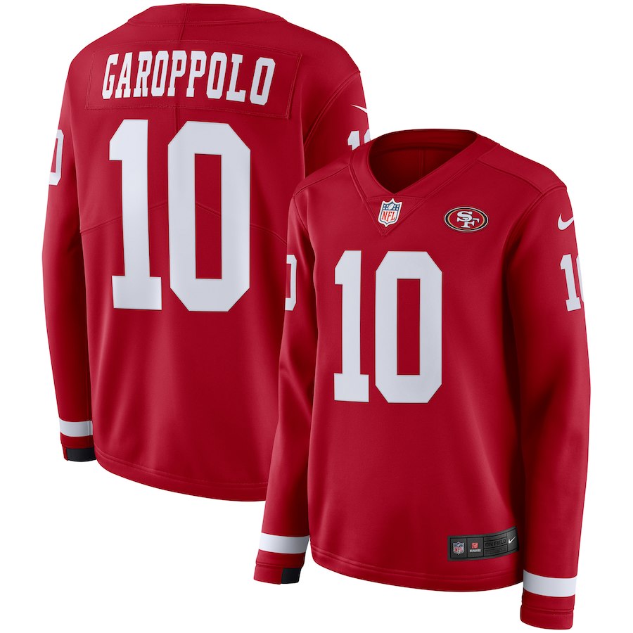 Women San Francisco 49ers #10 Garoppolo red Limited NFL Nike Therma Long Sleeve Jersey->women nfl jersey->Women Jersey